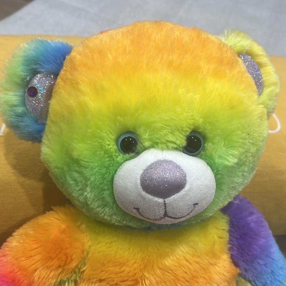 Build A Bear Rainbow Tie Dye Neon Teddy 16" Sparkly Nose Ears Paws Retired 2014 - Picture 3 of 6